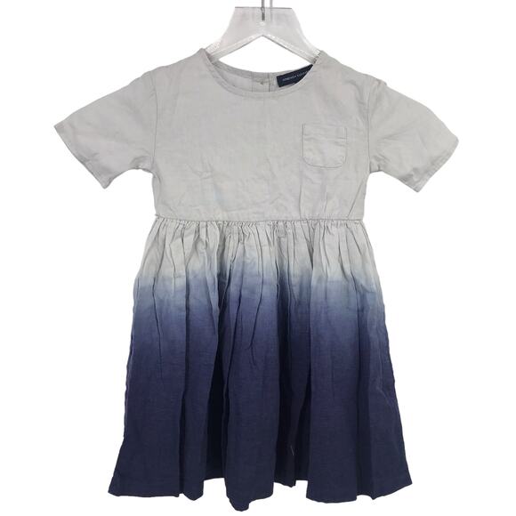 French Connection Girls Dip Dye Linen Dress 3T Crew Neck Short Sleeve Pocket NWT - Picture 1 of 7
